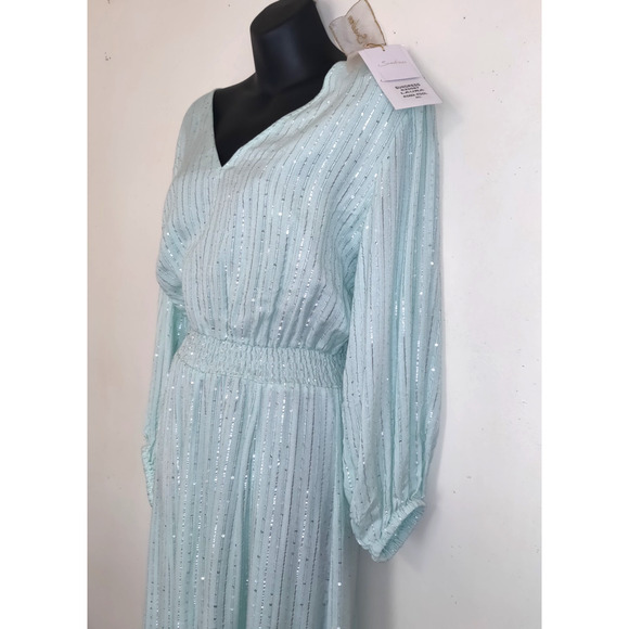 Sundress Laura Maxi Dress MINT GREEN M/L Boho Formal Gown Sparkle NWT Sexy Slits - Picture 3 of 16